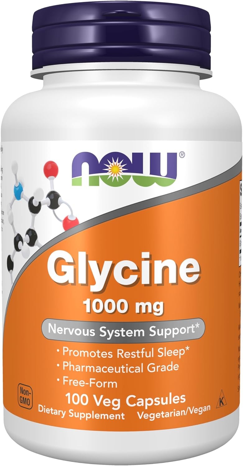 NOW Foods Supplements Glycine 1,000 mg Free-Form Neurotransmitter Support 100 Veg Capsules
