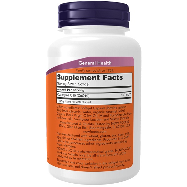 NOW Foods Supplements CoQ10 (Coenzyme Q10) 100 mg Pharmaceutical Grade Cardiovascular Health 150 Softgels thumbnail 2