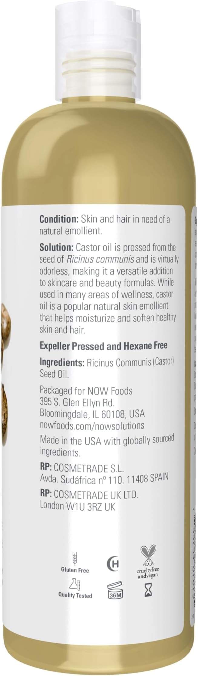NOW Foods Solutions Castor Oil 100% Pure Versatile Skin Care Multi-Purpose Skin Softener 16-Ounce thumbnail 2