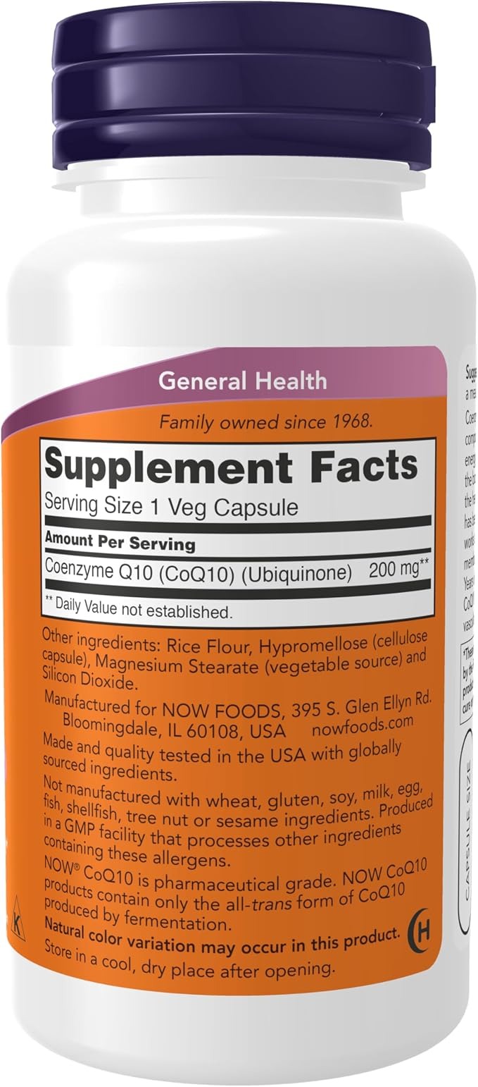 NOW Foods Supplements CoQ10 (Coenzyme Q10) 200 mg Cardiovascular Health 60 Veg Capsules thumbnail 2