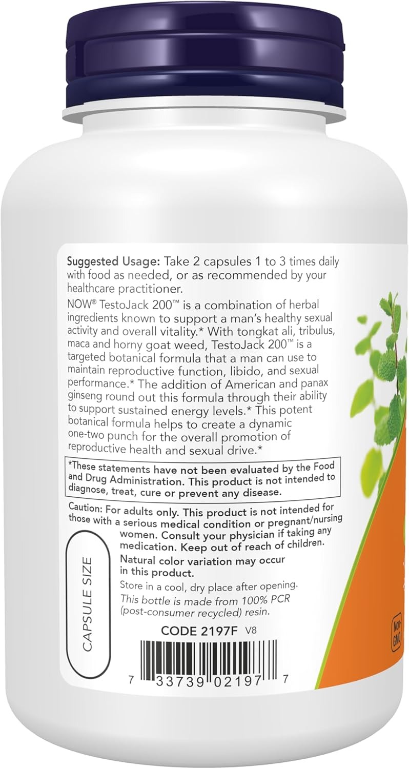 NOW Foods Supplements TestoJack 200 with Tongkat Ali Tribulus Maca and Horny Goat Weed 120 Veg Capsules thumbnail 2