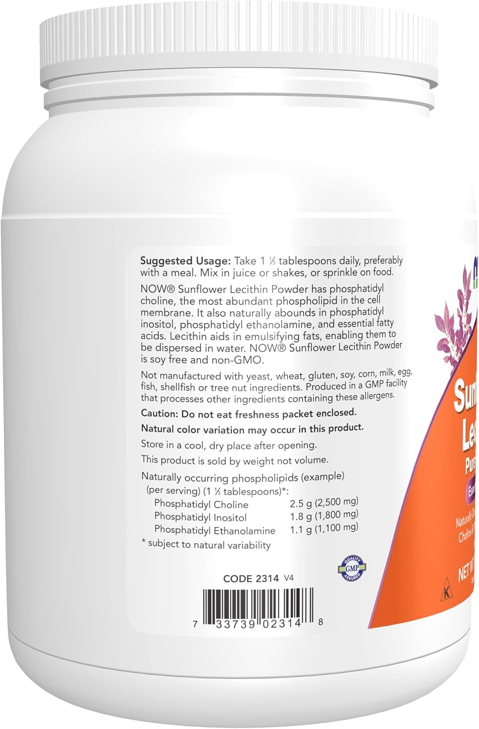 NOW Foods Supplements Sunflower Lecithin with naturally occurring Phosphatidyl Choline and Other Phosphatides Powder 1-Pound thumbnail 2