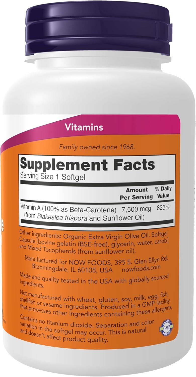 Now Foods Beta Carotene (Natural) - 180 Softgels thumbnail 2