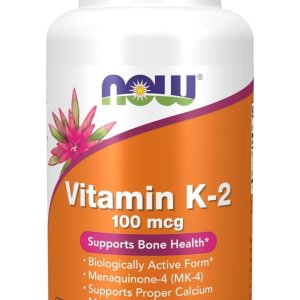 NOW Foods Supplements Vitamin K-2 100 mcg Menaquinone-4 (MK-4) Supports Bone Health 100 Veg Capsules