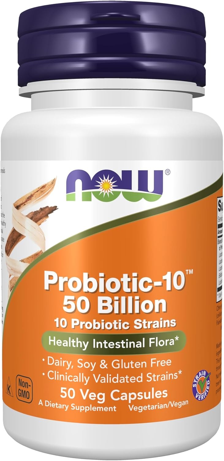 NOW Foods Supplements Probiotic-10 50 Billion with 10 Probiotic Strains Strain Verified 50 Veg Capsules