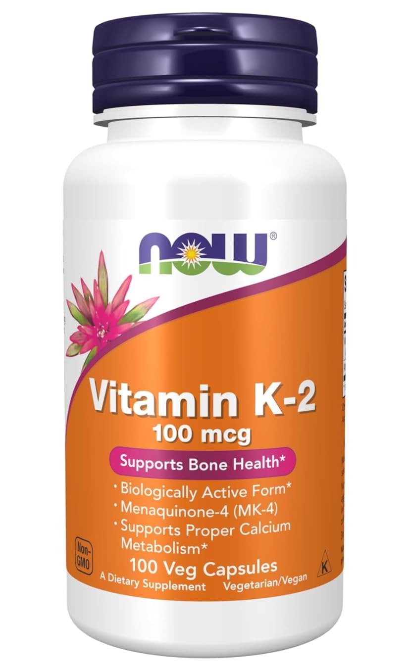 NOW Foods Supplements Vitamin K-2 100 mcg Menaquinone-4 (MK-4) Supports Bone Health 100 Veg Capsules