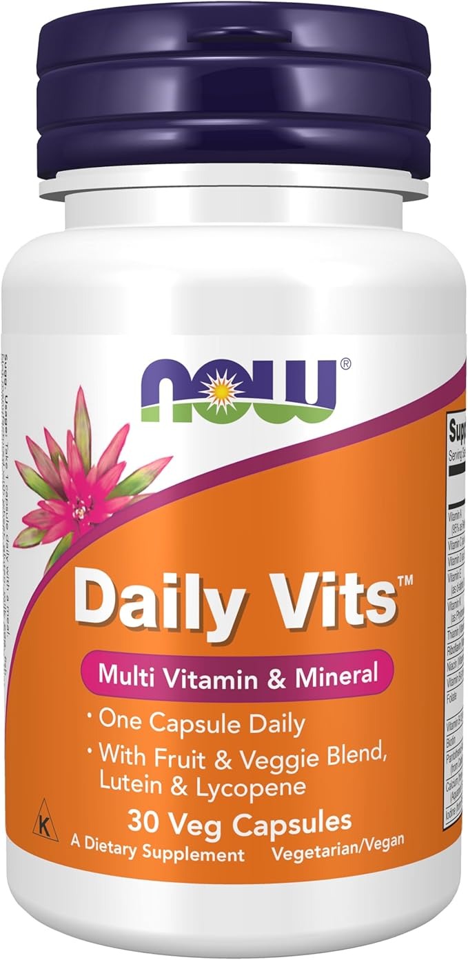 NOW Foods Daily Vits Multi Vitamin & Mineral with Fruit & Veggie Blend, Lutein and Lycopene 120 Veg Capsules