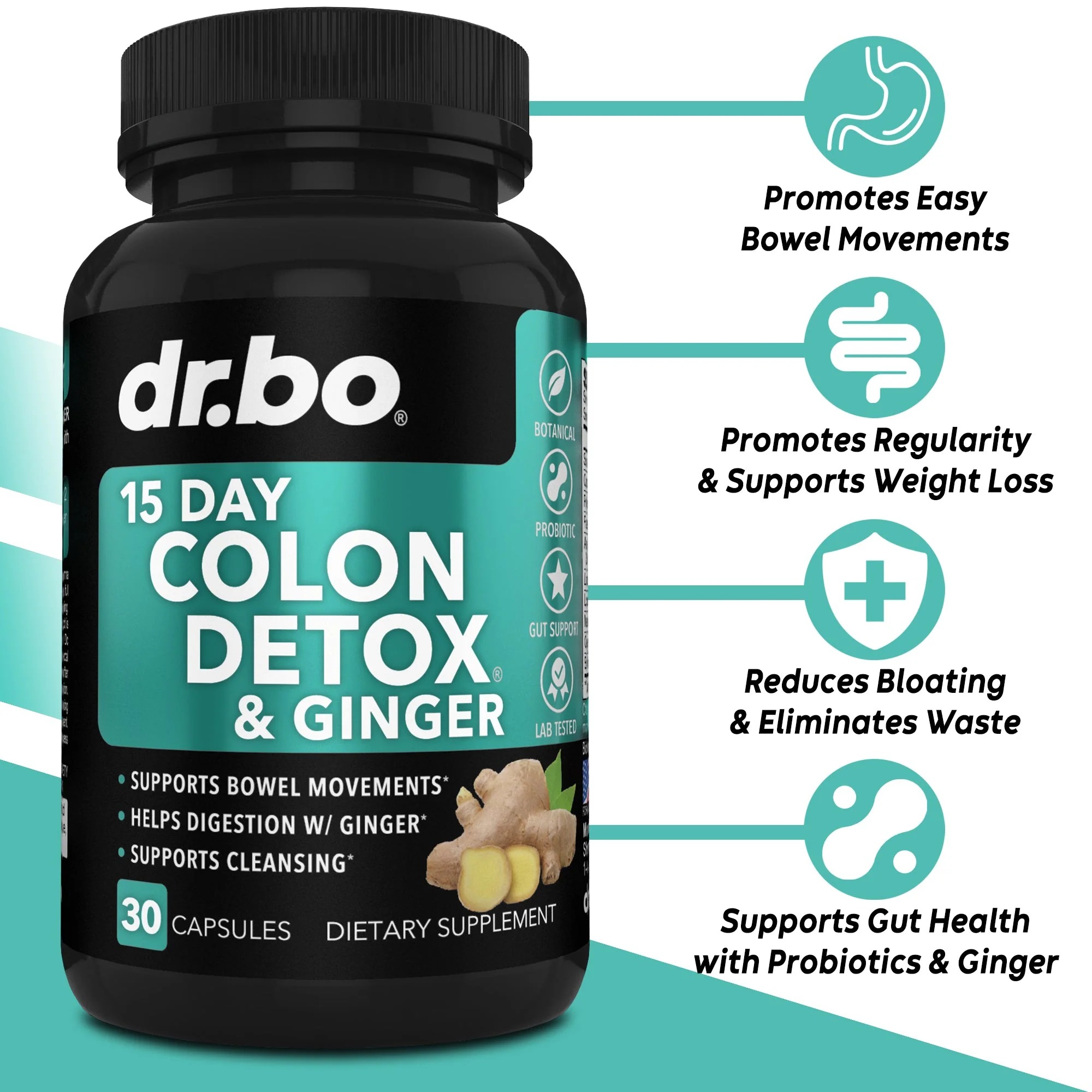 DR. BO Colon Cleanser Detox & Intestinal Supplement - 15 Day Colon Cleanse Pills with Ginger