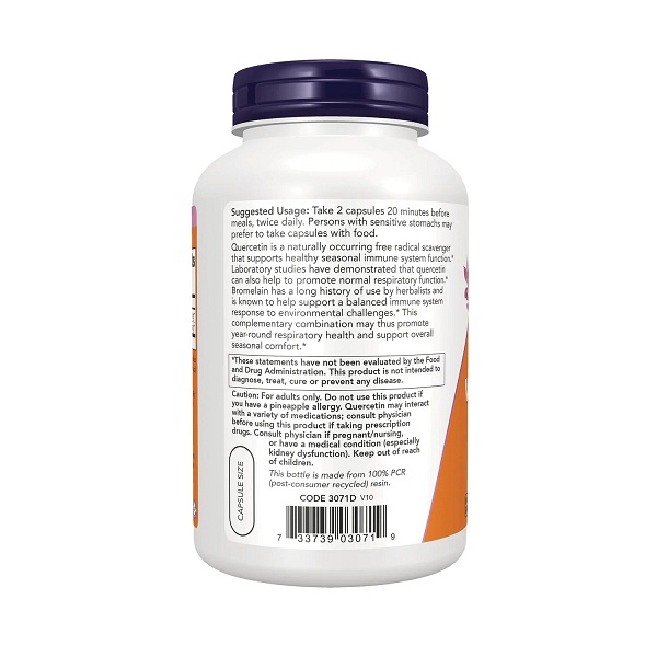 NOW Foods Supplements Quercetin with Bromelain Balanced Immune System 240 Veg Capsules thumbnail 2
