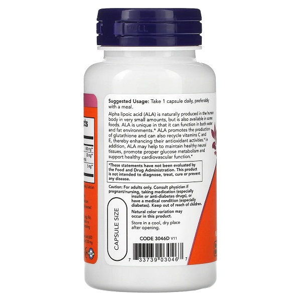 NOW Foods Supplements Alpha Lipoic Acid 600 mg with Grape Seed Extract & Bioperine Extra Strength 120 Veg Capsules thumbnail 2