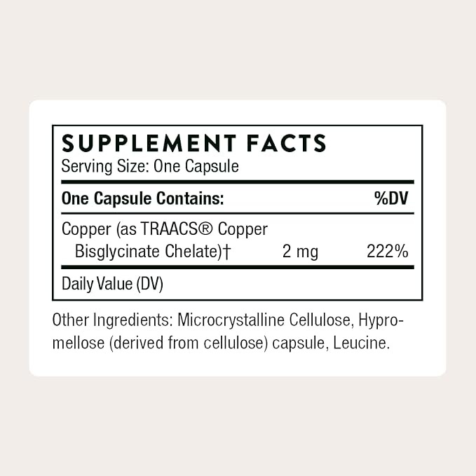 THORNE - Copper Bisglycinate - Optimally Absorbed, Mineral Chelate Copper 60 Capsules in Pakistan thumbnail 2