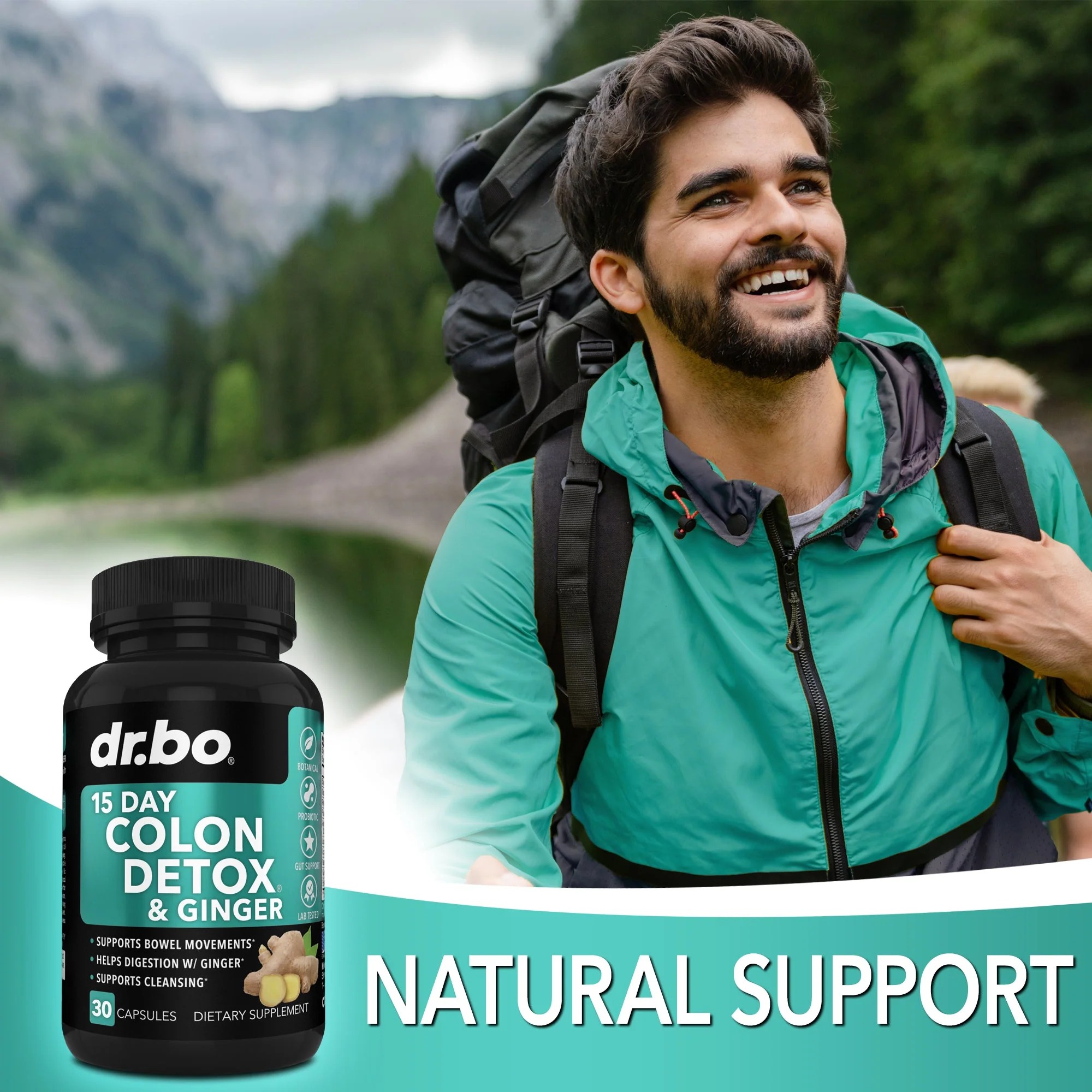 DR. BO Colon Cleanser Detox & Intestinal Supplement - 15 Day Colon Cleanse Pills with Ginger thumbnail 2