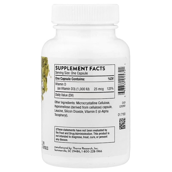 THORNE Vitamin D-1,000 Vitamin D3 Supplement 1,000 IU 180 Capsules in Pakistan thumbnail 2
