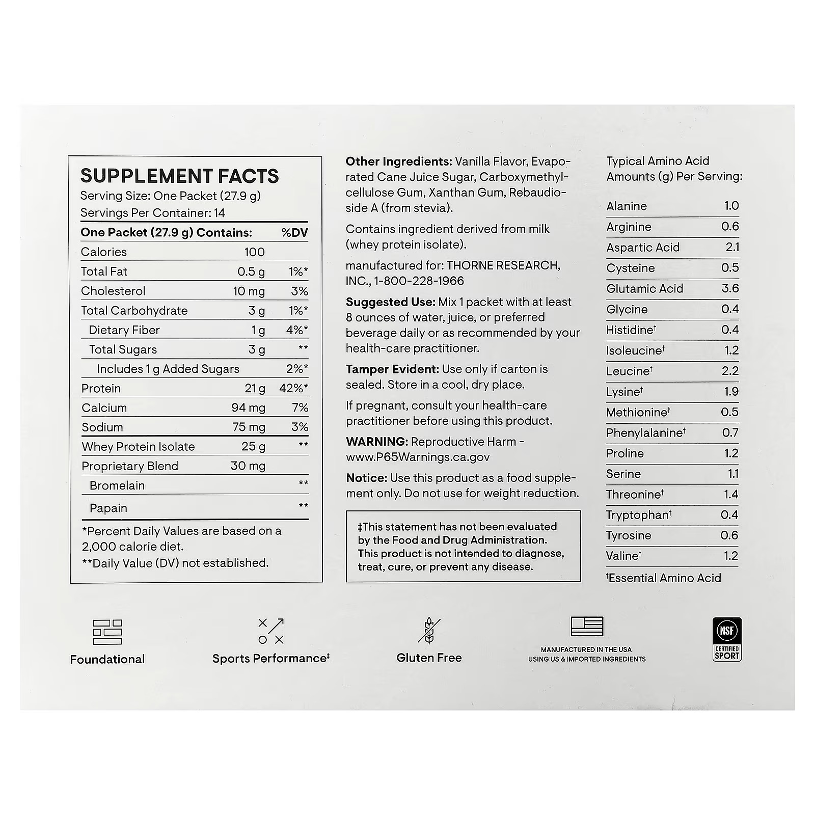 THORNE Whey Protein Isolate Balanced Amino Acids Profile 14 Packets in Pakistan thumbnail 3